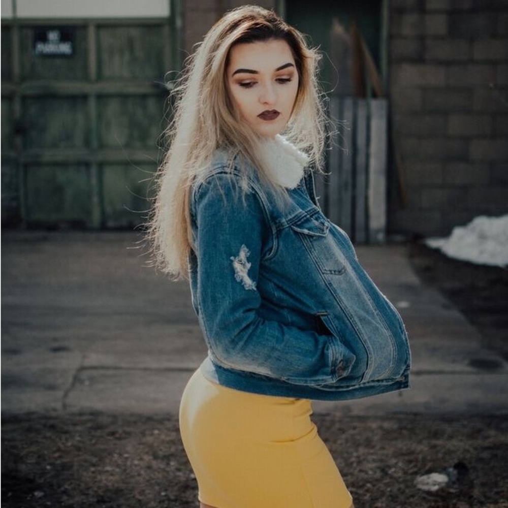 pacsun distressed jean jacket with fur